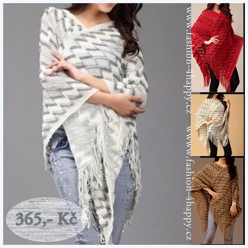 PONCHO/PONČO SVETR pletený 7025085-1 bílá UNI