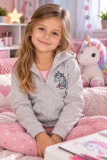 Dívčí mikina Unicorn dlouhý rukáv a pajetky/flitry 2018040-1 šedá 116