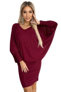 Numoco dámské šaty netopýří s brokátem a s výstřihem 402-4 vínová S/M, L/XL, XXL/ XXXL    