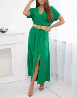 Dámské šaty dlouhé s ozdobným páskem zdarma 6012F-11 zelená - univerzální - S/M/L