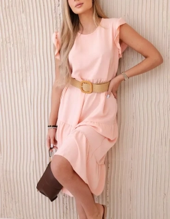 Dámské šaty dlouhé s ozdobným páskem zdarma 5997-1 růžová - univerzální - S/M/L