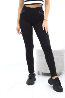 Dámské bavlněné KALHOTY / LEGÍNY s lemováním kolem kapes a s kamínky 2045-2 černá XXL / XXXL