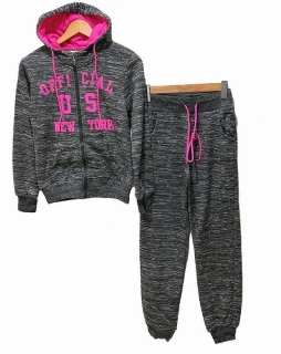 Dívčí tepláková souprava / teplákovka zateplená 802421-2 černá melír S / M / L - 146 / 152 / 158  / 164 