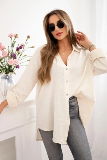 Bavlněná Mušelínová dámská košile 65622-3 béžová univerzální L/XL/XXL 100% bavlna PLUS SIZE