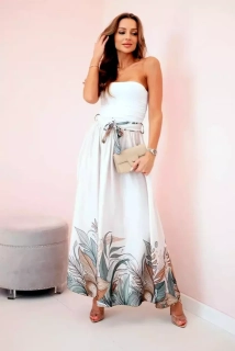 Dámská sukně dlouhá se vzorem a s páskem 5229-5 bílá UNI S/M/L