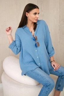 Bavlněná Mušelínová dámská košile ART208-7 džínově modrá univerzální S/M/L 100% bavlna 
