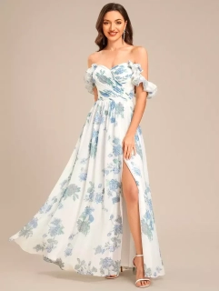 Ever Pretty dámské šaty dlouhé SS00188-3 bílá s modrými květy XS / S / M / L / XL (SKLADEM: S)