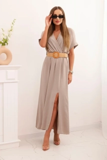 Dámské šaty dlouhé s ozdobným páskem zdarma 6012F-220 fango univerzální - S/M/L