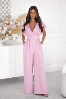 Dámský elegantní overal s širokými nohavicemi a kapsami 289-20 růžová S / L / XL / XXL 