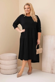 Dámské dlouhé MAXI šaty plus size s 3/4 rukávem a volánem ART22229-2 černá 2XL - 4XL 