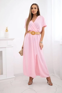 Dámské šaty dlouhé s ozdobným páskem zdarma 6012F-8 světle růžová - univerzální - S/M/L