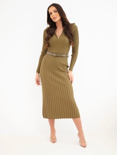 Dámské elegantní šaty pouzdrové se stojáčkem 4590-5 olivová univerzální S/M/L