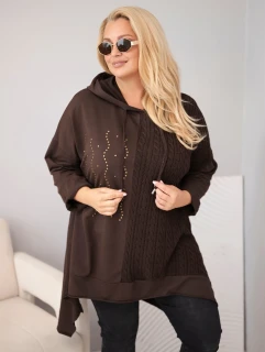 Dámská dlouhá bavlněná mikina Plus Size s kapucí a pleteným detailem ART24336-3 hnědá univerzální 2XL - 4XL